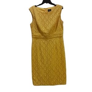 Adrianna Papell Sleeveless Yellow Lace Dress Size 14